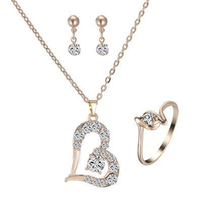 Heart Pendant Jewelry Set Rhinestone Jewelry