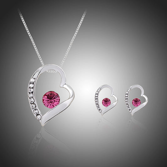 Peach Heart Necklace Earrings Fashion Jewelry Set