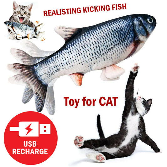 Electric Flopping Fish Cat Toy - Lifelike Interactive Plush Wiggle Fish with Catnip - USB Rechargeable, Perfect for Indoor Cats and Kids