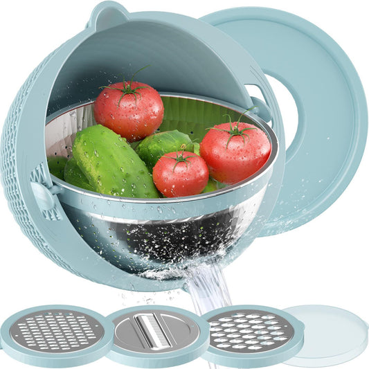 Household Rotatable Double-layer Vegetable Washing And Draining Basket Stainless Steel Liner Grating Tool Stainless Steel Filter Basin